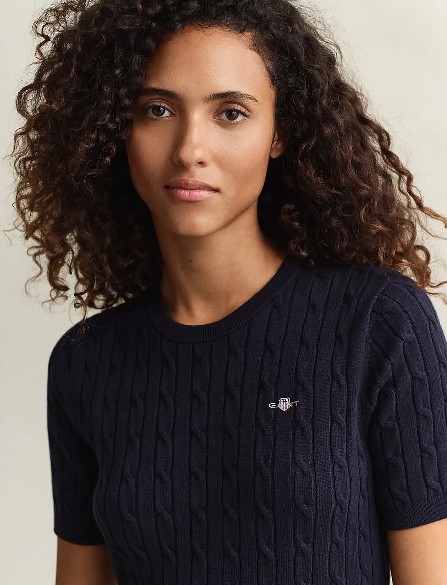 Gant - STRETCH COTTON CABLE SS DRESS - strickkleider - evening blue - 3