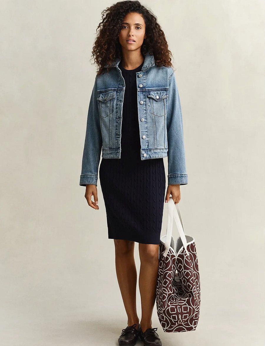 Gant - STRETCH COTTON CABLE SS DRESS - strickkleider - evening blue - 4
