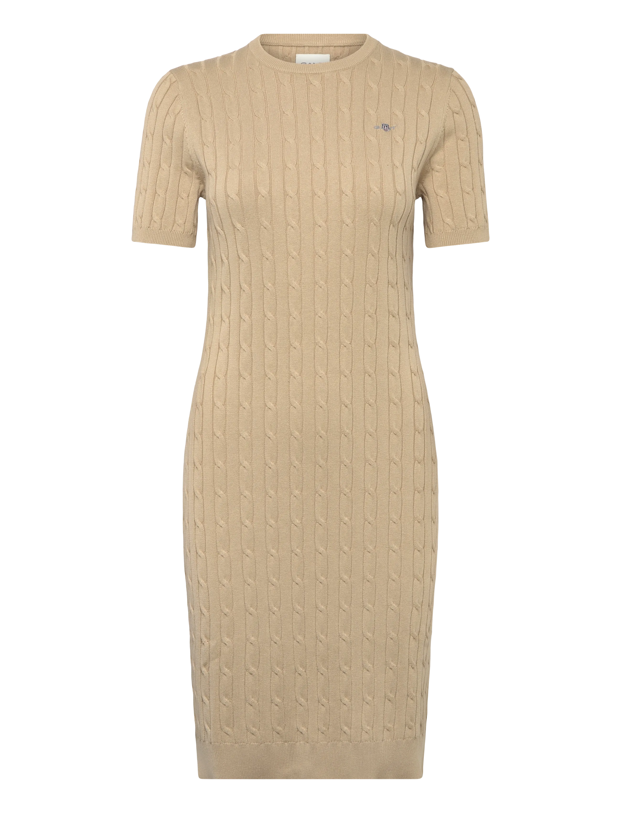STRETCH COTTON CABLE SS DRESS - OAT BEIGE