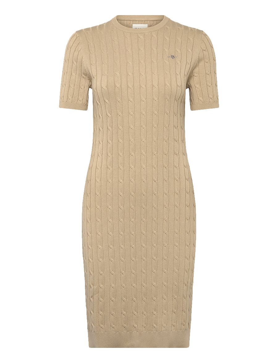 Gant - STRETCH COTTON CABLE SS DRESS - knitted dresses - oat beige - 1