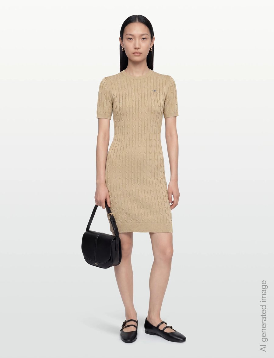 Gant - STRETCH COTTON CABLE SS DRESS - knitted dresses - oat beige - 0
