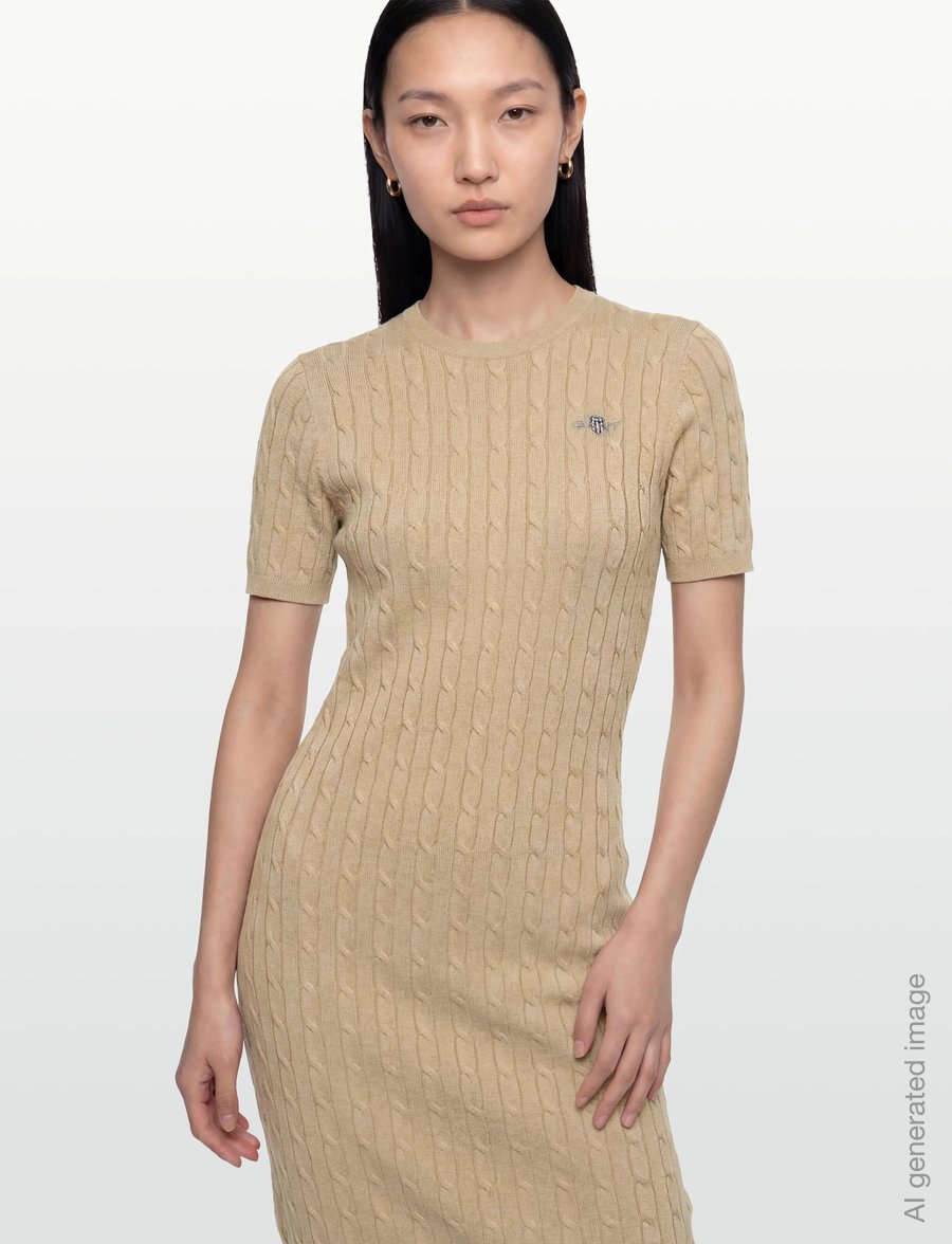 Gant - STRETCH COTTON CABLE SS DRESS - knitted dresses - oat beige - 3