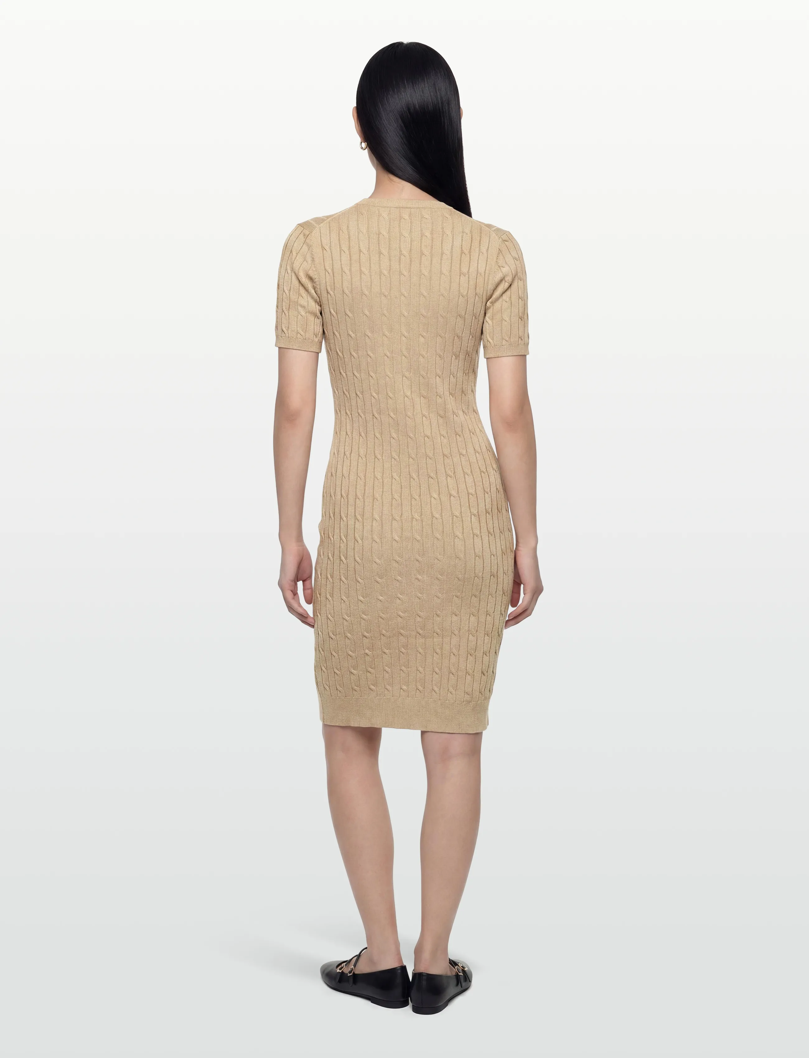 Gant - STRETCH COTTON CABLE SS DRESS - knitted dresses - oat beige - 4