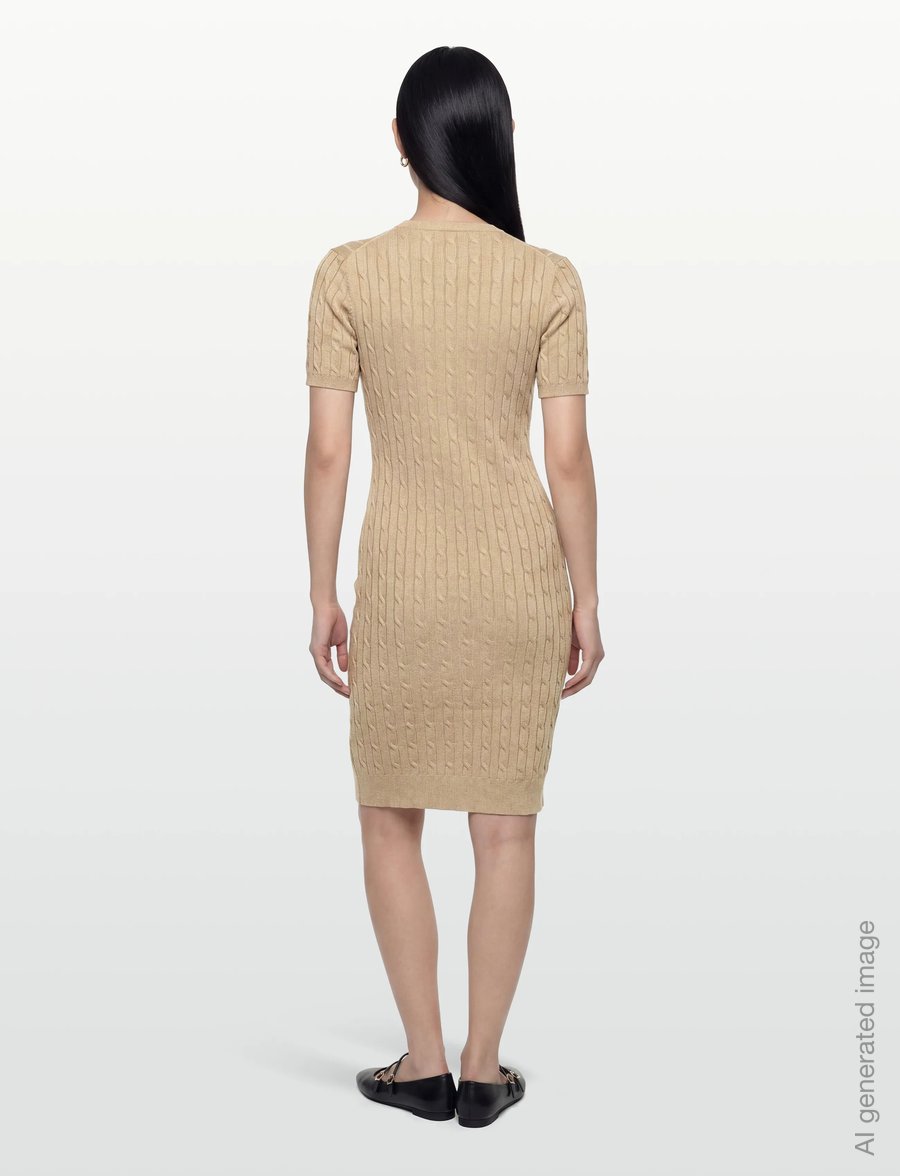 Gant - STRETCH COTTON CABLE SS DRESS - knitted dresses - oat beige - 4