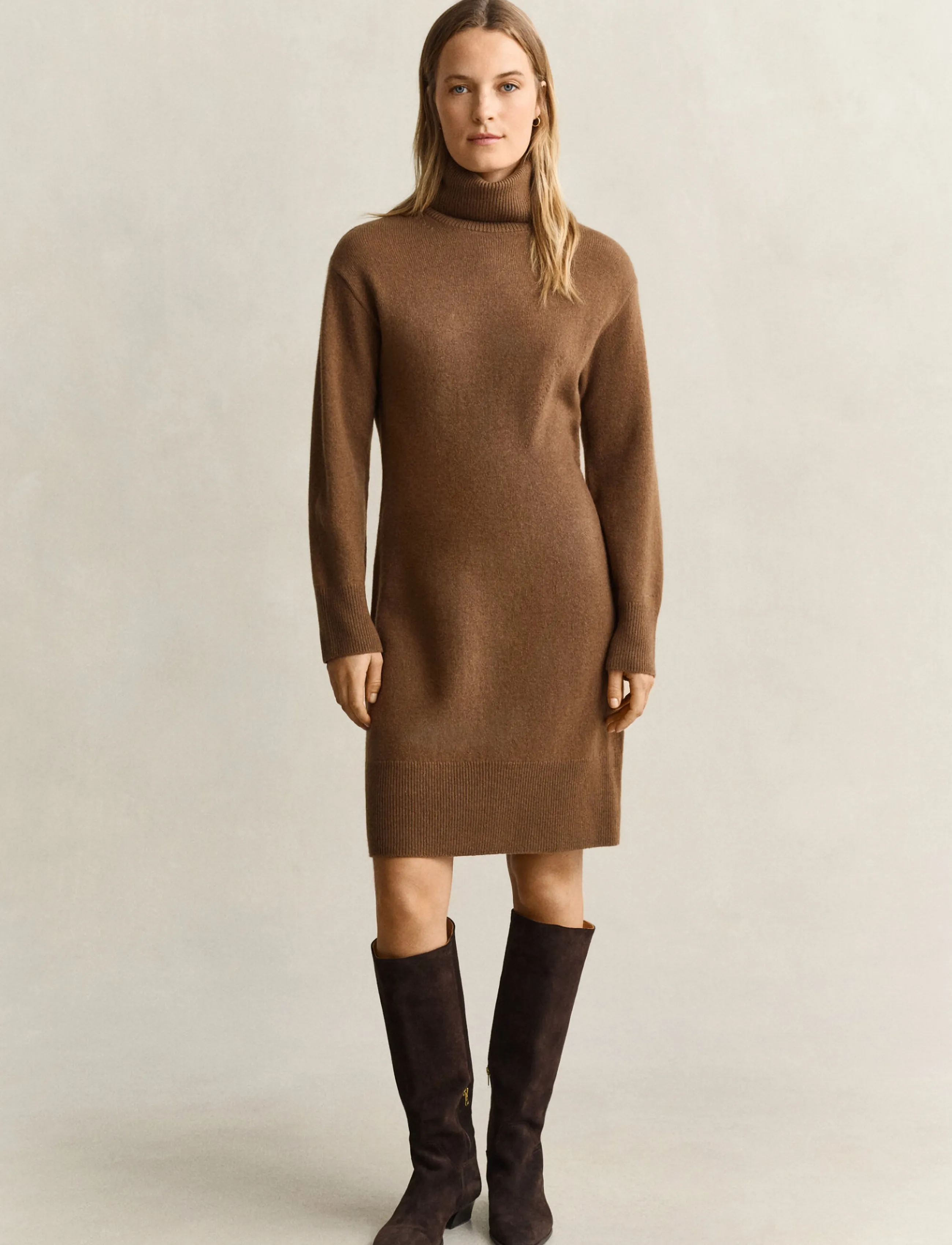 Gant - WOOL CASHMERE ROLLNECK DRESS - kaschmir - warm khaki - 2