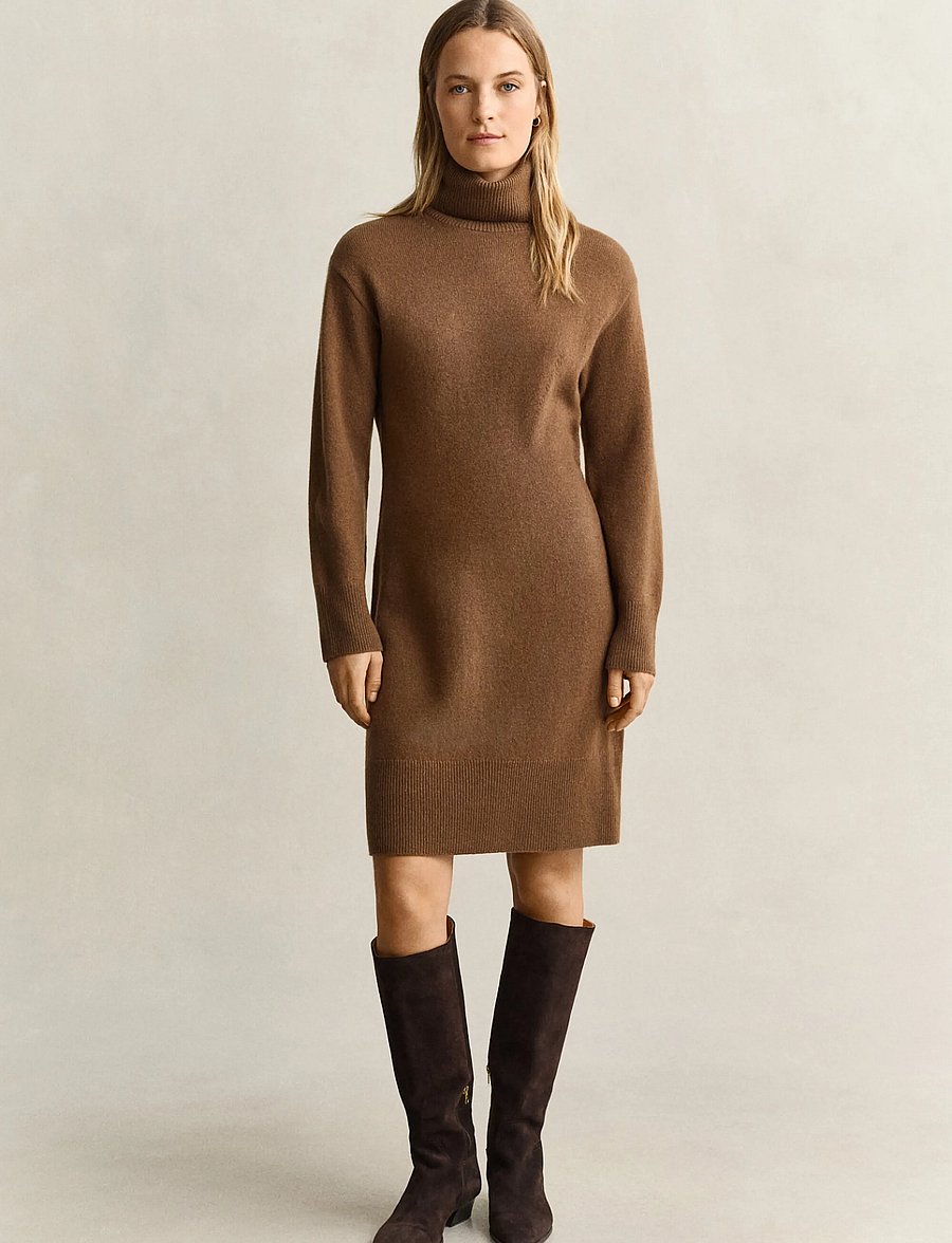 Gant - WOOL CASHMERE ROLLNECK DRESS - kaschmir - warm khaki - 2
