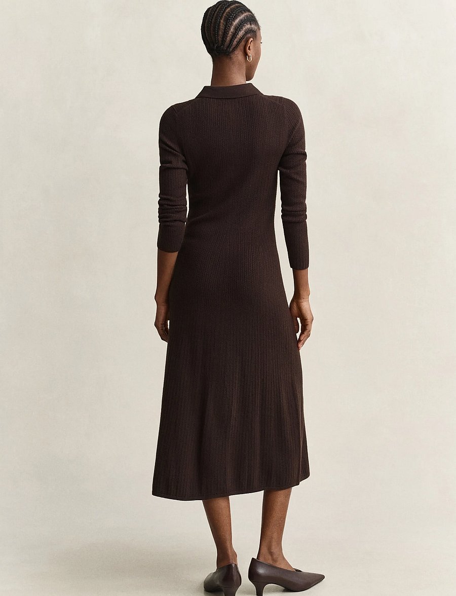 Gant - MINI CABLE KNIT DRESS - stickade klänningar - deep brown - 1