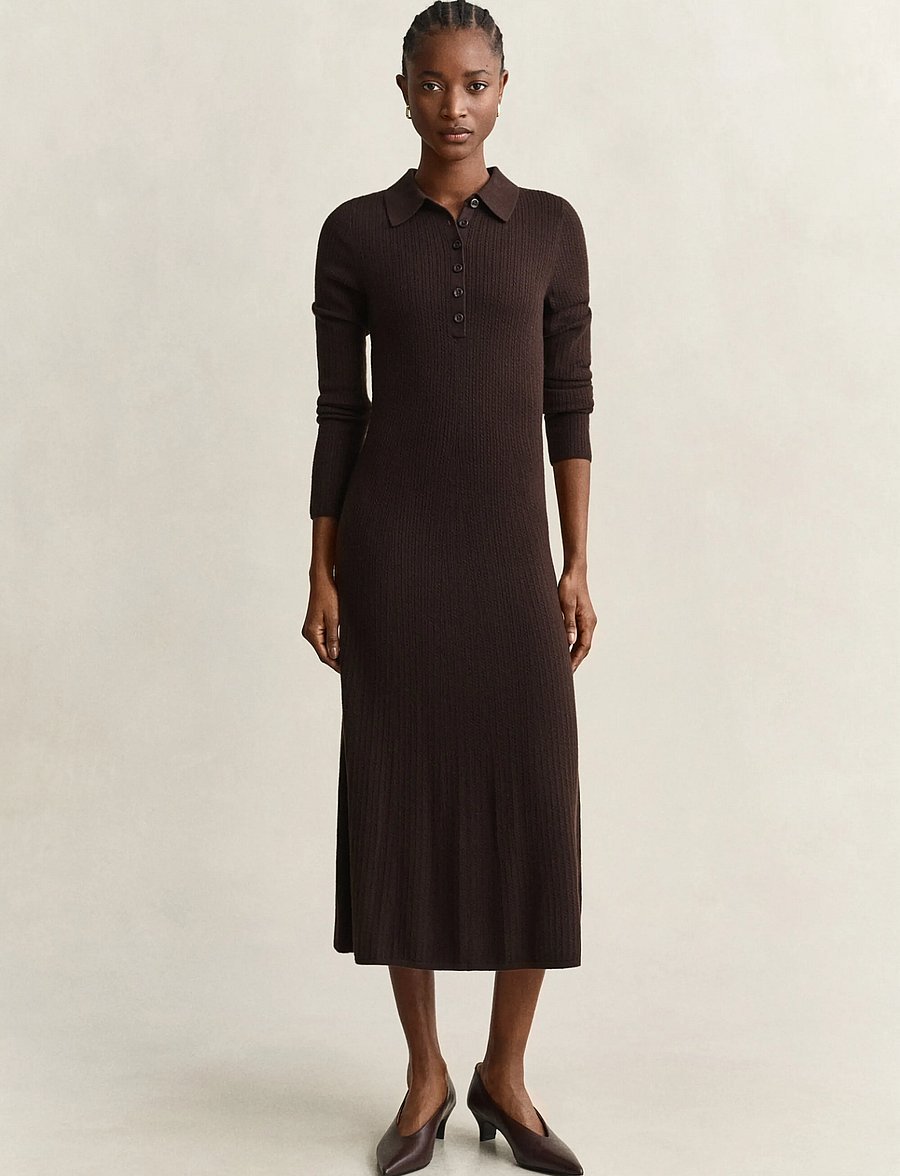 Gant - MINI CABLE KNIT DRESS - stickade klänningar - deep brown - 2
