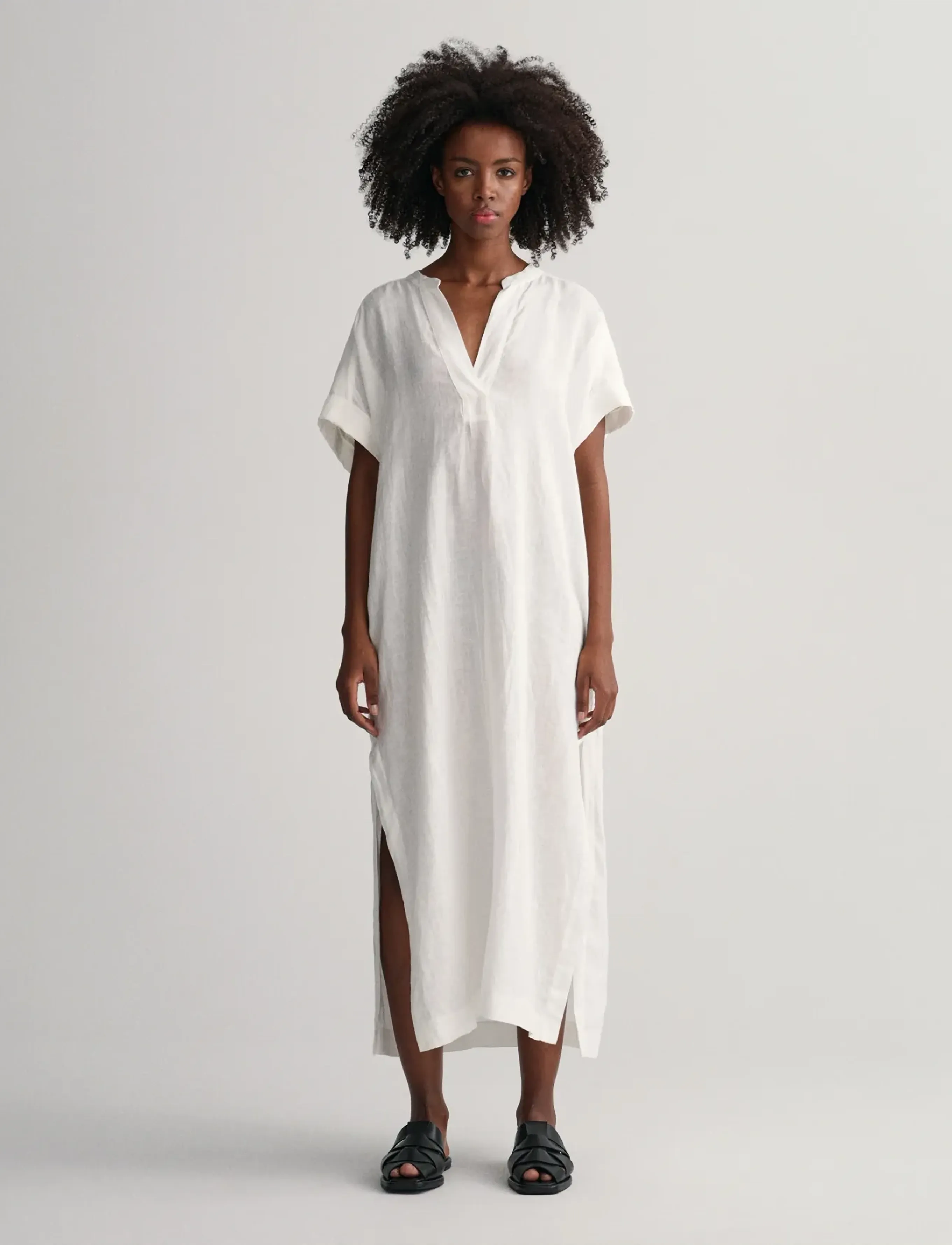 Gant Relaxed Ss Linen Caftan, Kvinder, Kortærmet Kaftan Kjole, Hvid, Str: 36