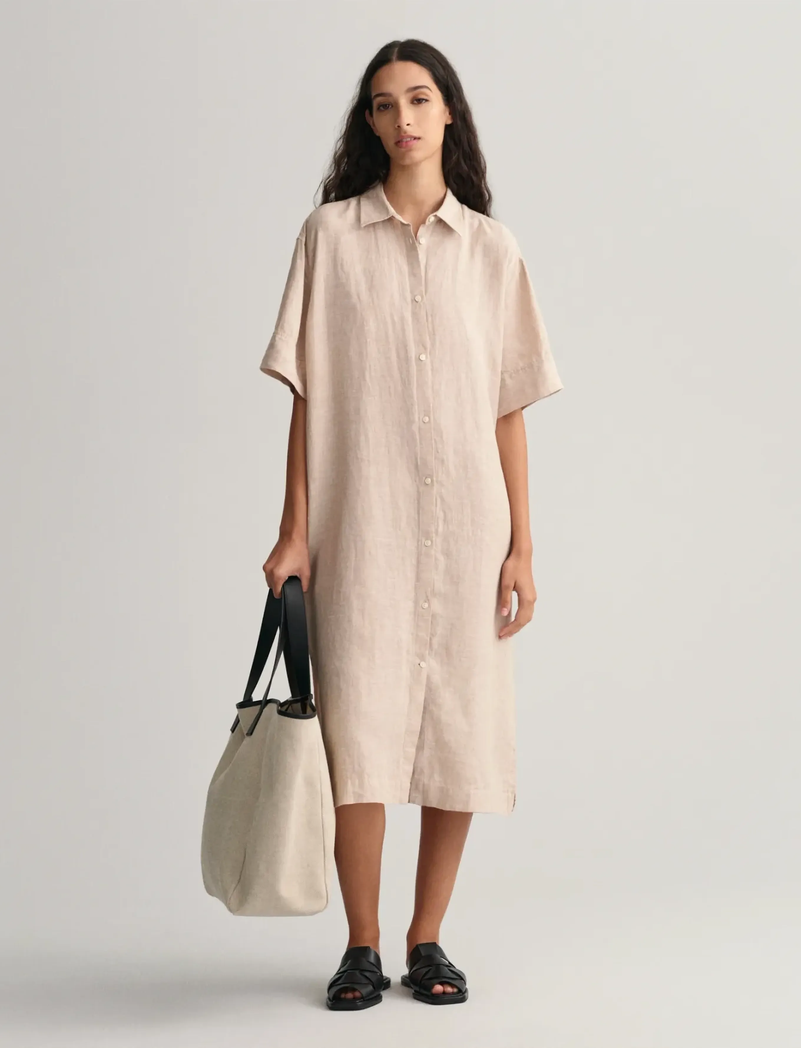 GANT RELAXED SS LINEN SHIRT DRESS - Kläder - HORN BEIGE / beige