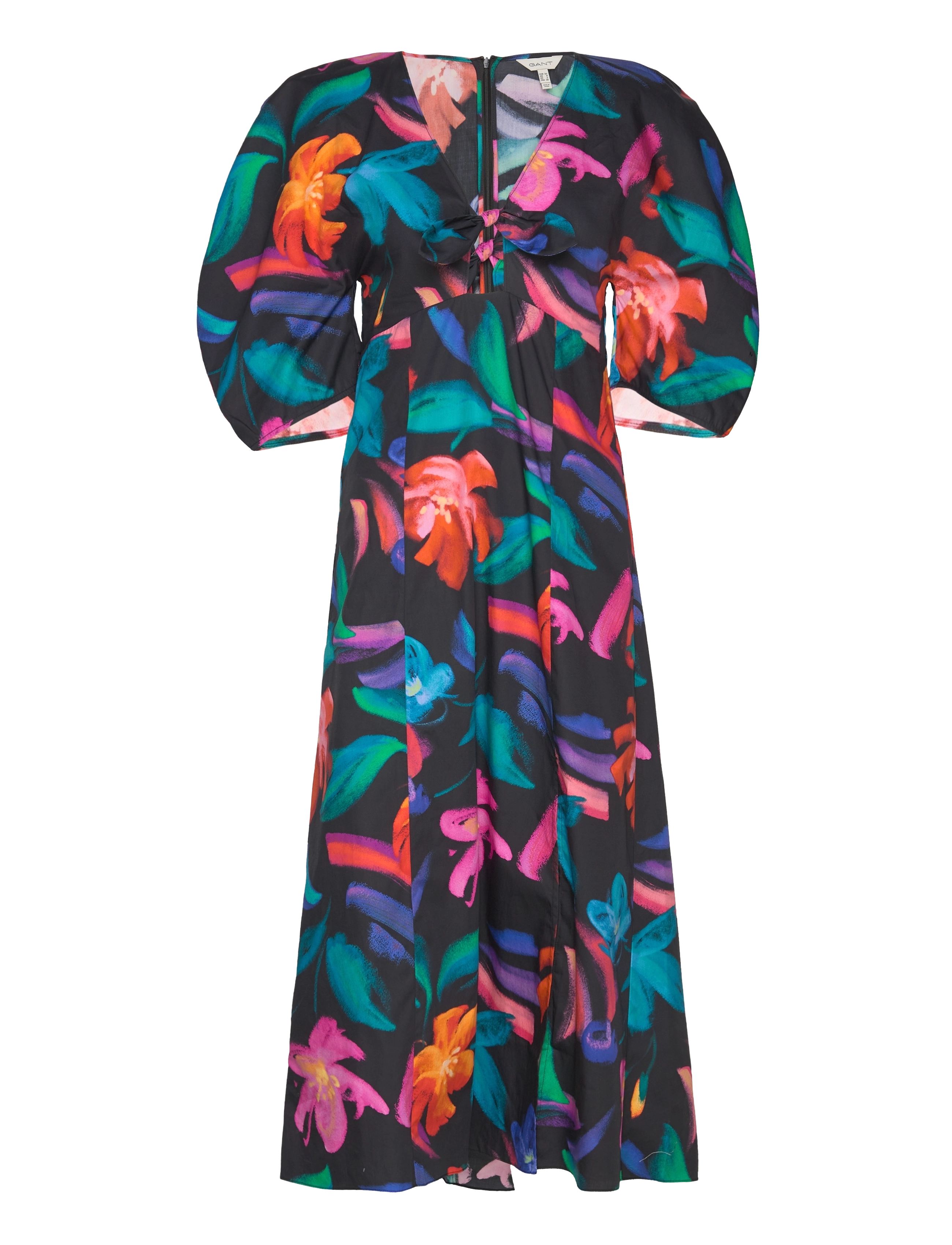 Gant FLORAL PRINT VOLUME SLEEVE DRESS - Apģērbi - EBONY BLACK / black