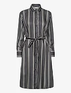 REL STRIPED A-LINE SHIRT DRESS - EBONY BLACK