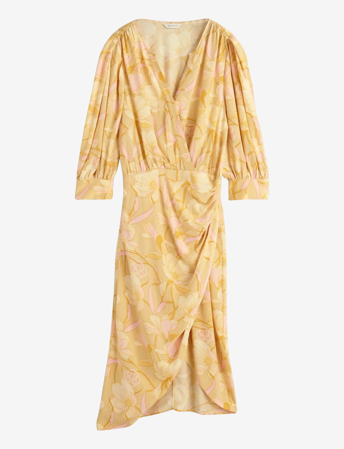 GANT - REG MAGNOLIA PRINT WRAP DRESS - wickelkleider - dusty yellow - 1