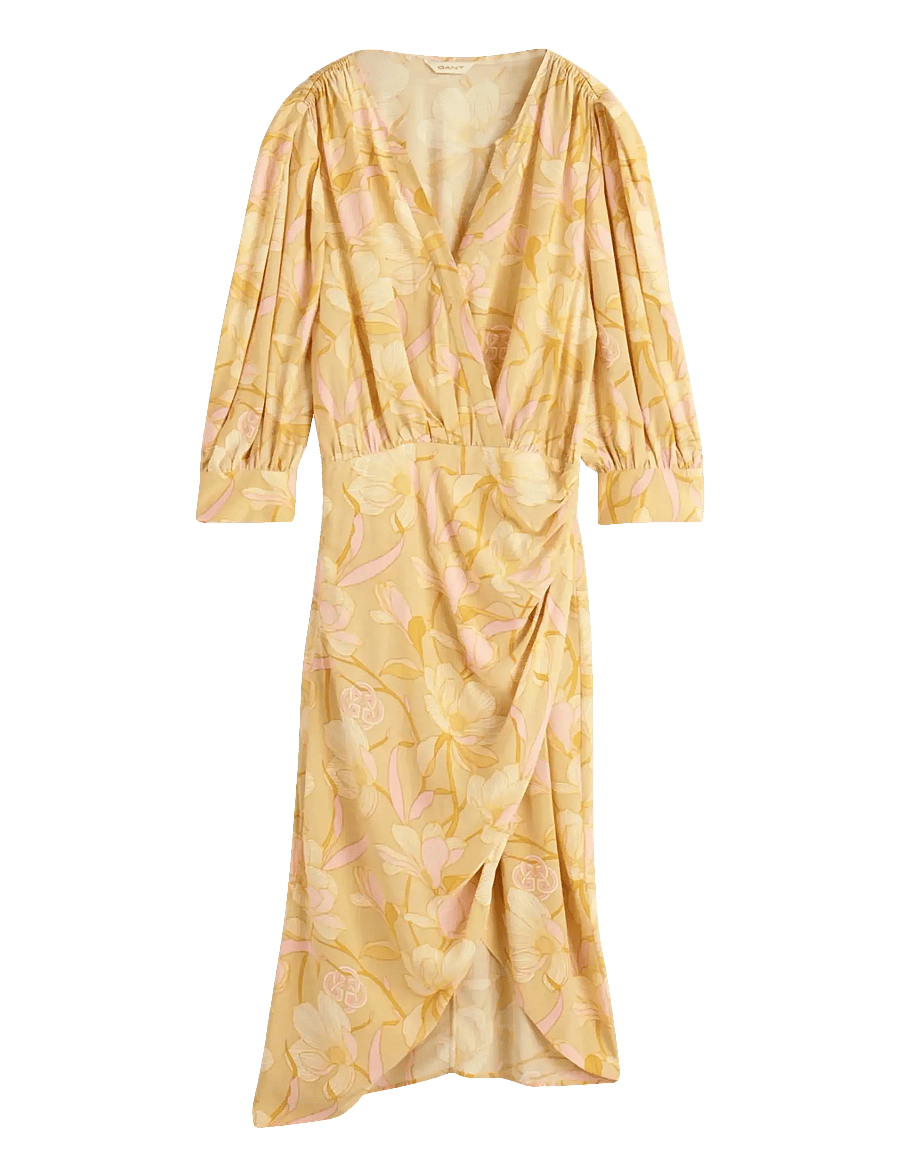 Gant - REG MAGNOLIA PRINT WRAP DRESS - hõlmikkleidid - dusty yellow - 1
