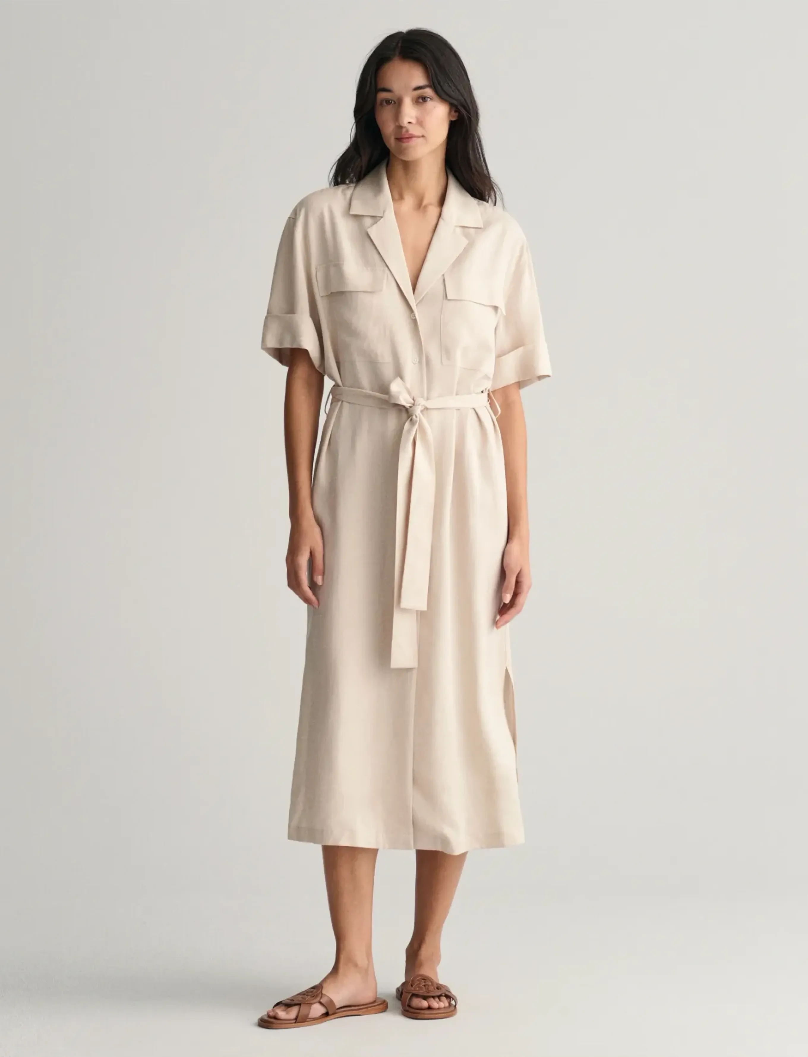 GANT REL POCKET SS SHIRT DRESS - Hemdkleider - SOFT OAT / beige