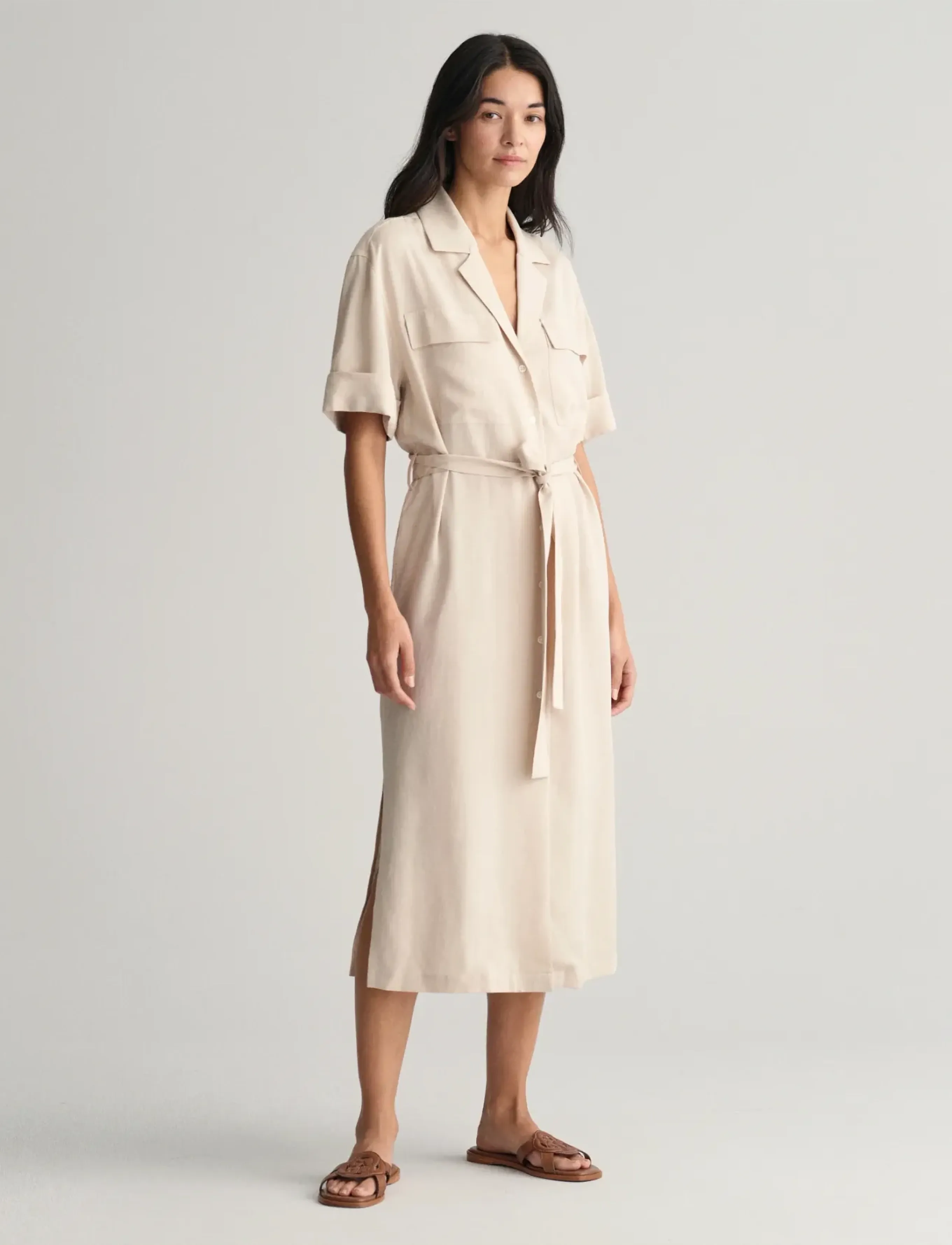 GANT - REL POCKET SS SHIRT DRESS - soft oat - 5