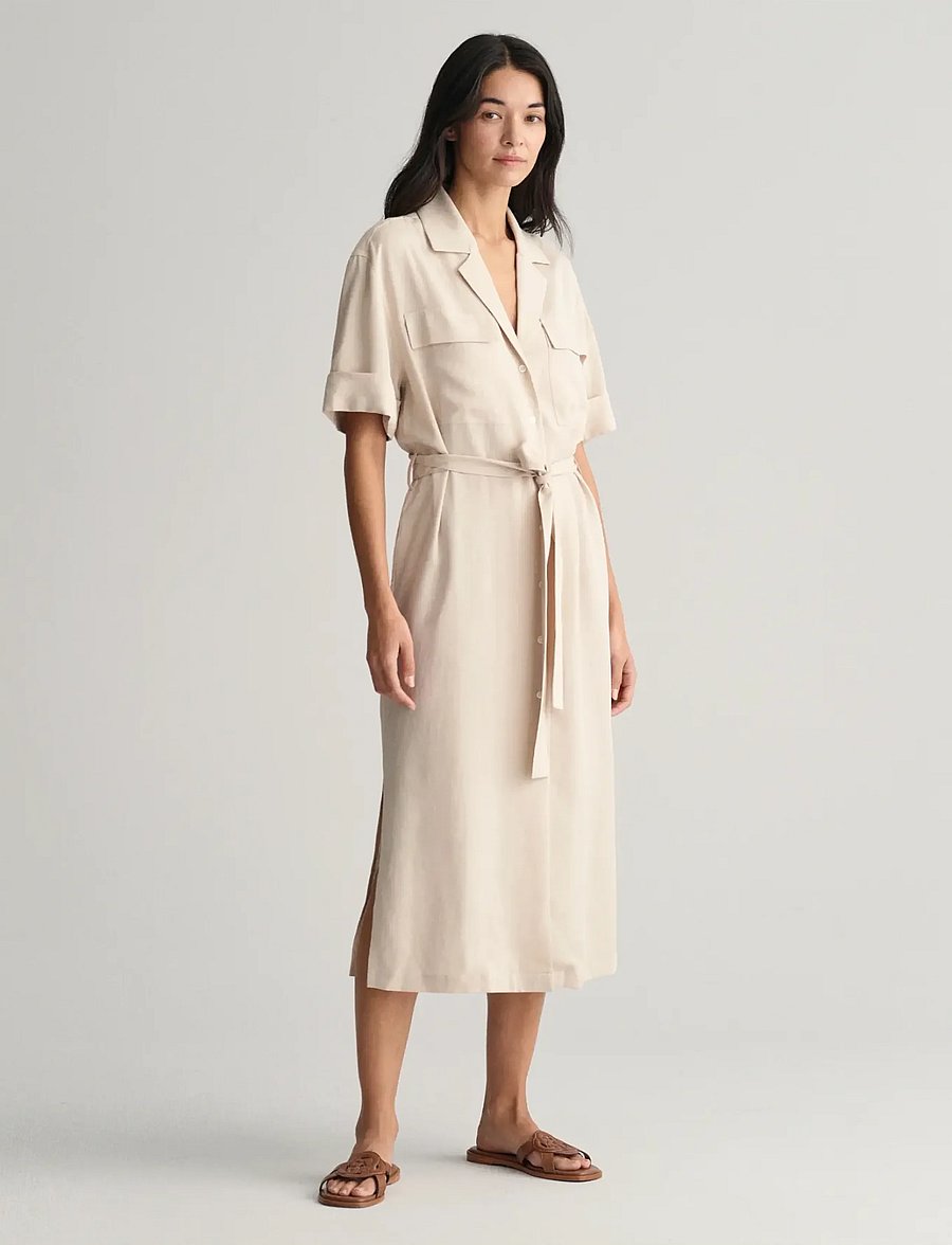 GANT - REL POCKET SS SHIRT DRESS - soft oat - 5