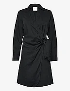 SLIM WRAP SHIRT DRESS - BLACK