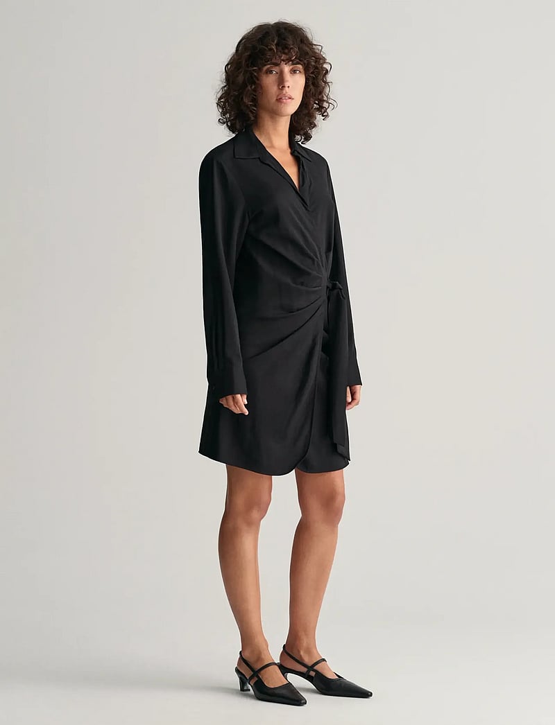 GANT - SLIM WRAP SHIRT DRESS - black - 5