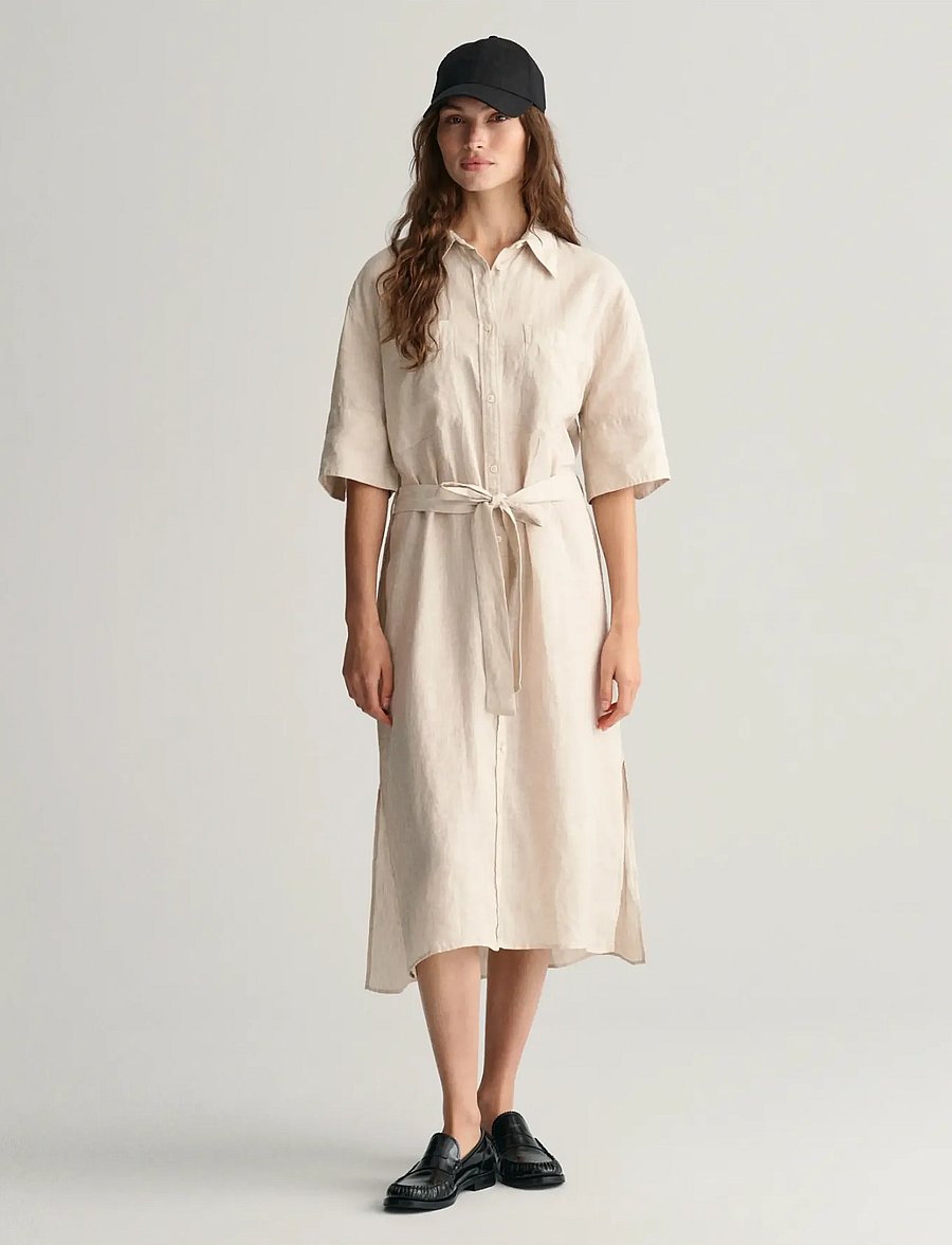 Gant - REL LINEN SS SHIRT DRESS - robes chemises - dry sand - 0