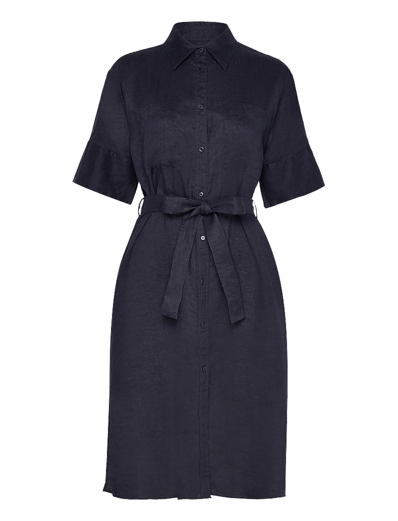 GANT - REL LINEN SS SHIRT DRESS - skjortklänningar - evening blue - 0