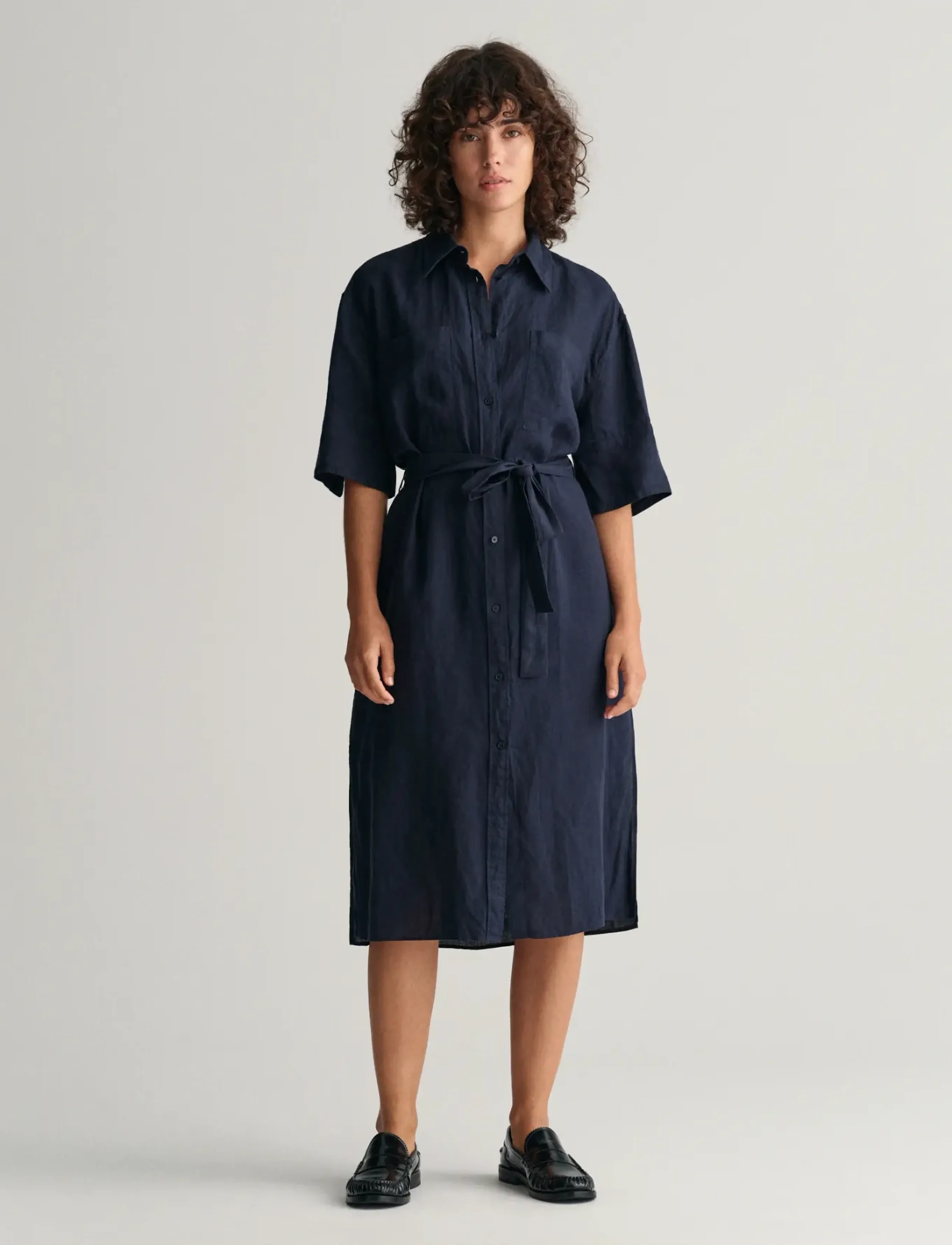 Gant - REL LINEN SS SHIRT DRESS - hemdkleider - evening blue - 0