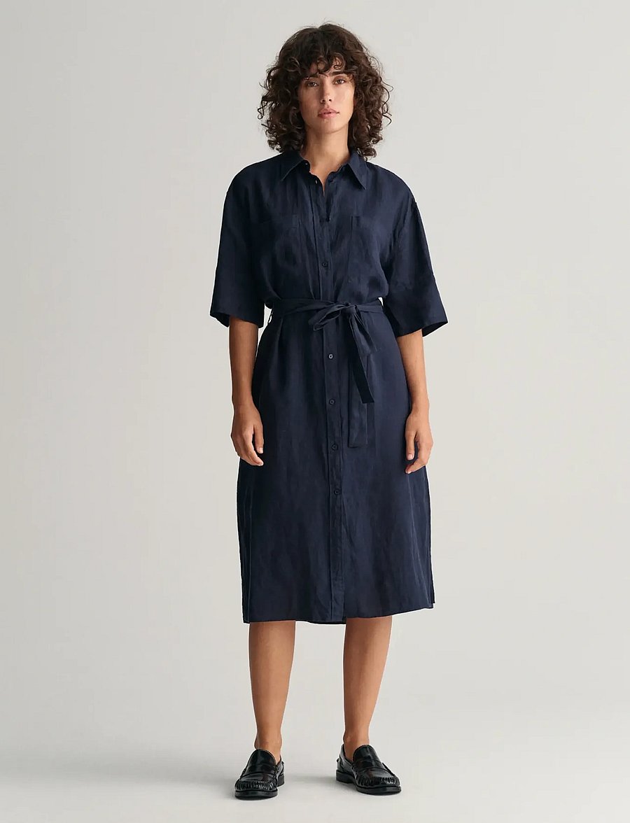 gant linen dress Gant Rel Linen Ss Shirt Dress midi dresses shop at Booztlet