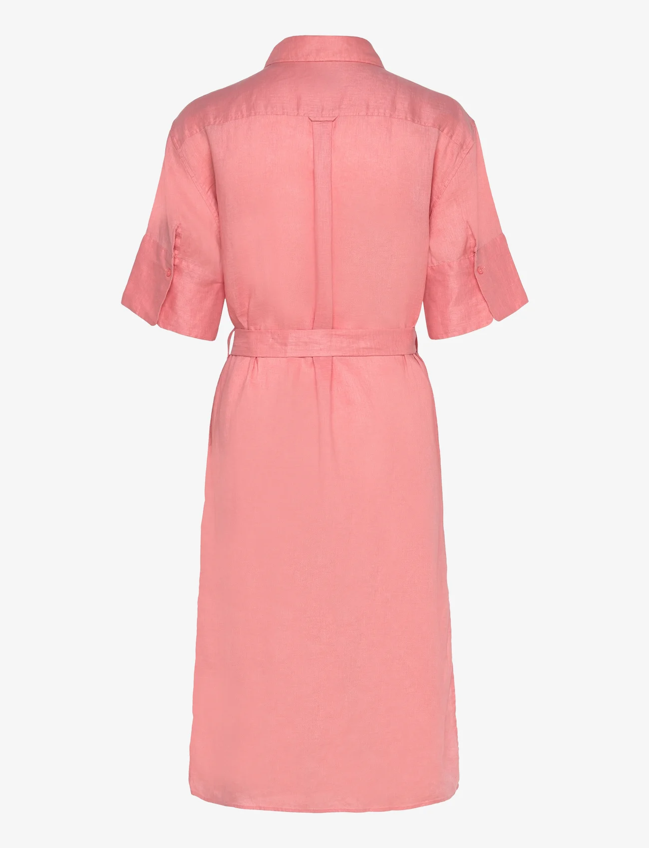 GANT - REL LINEN SS SHIRT DRESS - skjortklänningar - peachy pink - 1