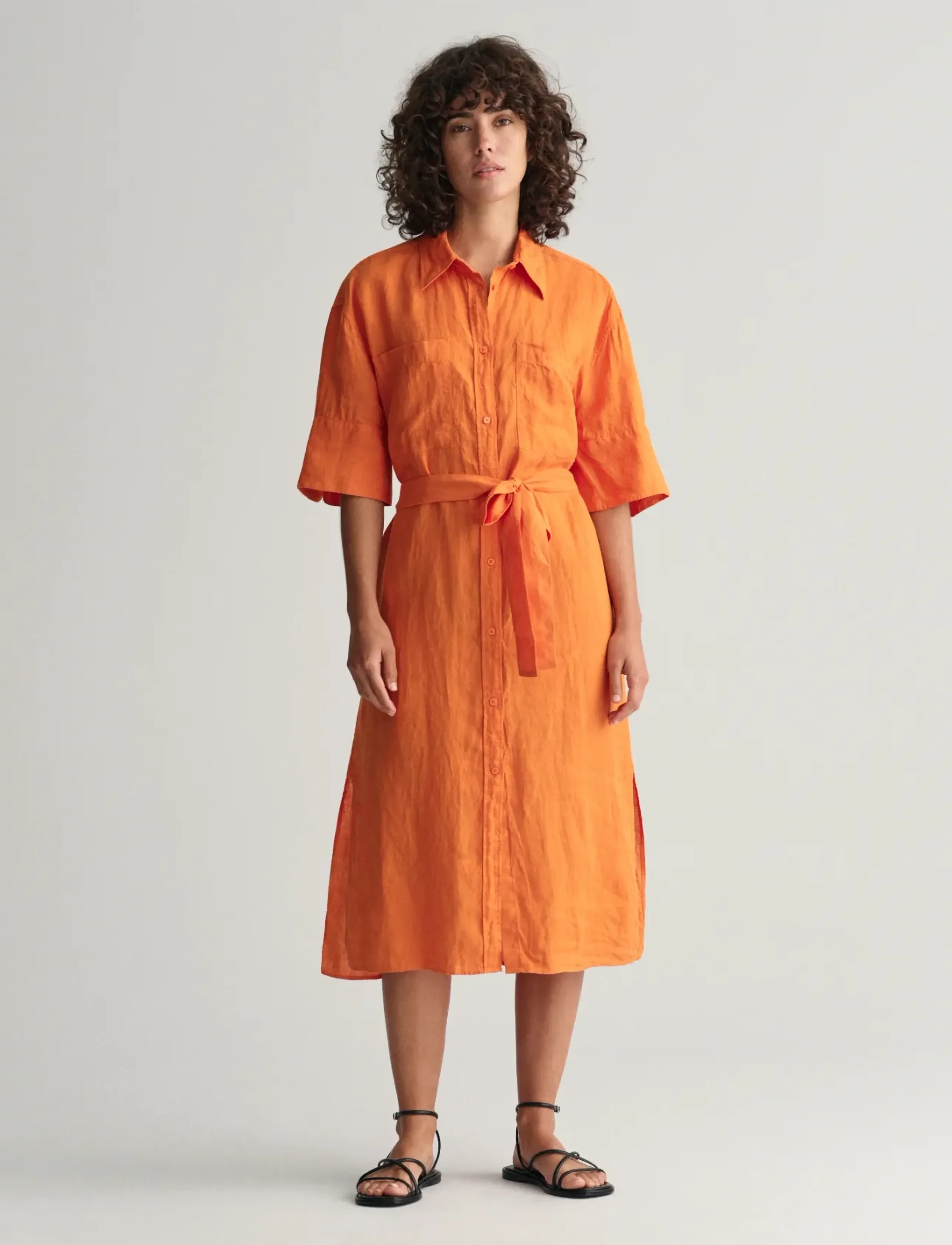 Gant Rel Linen Ss Shirt Dress, 34, Dresses, Orange - Knee-length & Midi, Frauen