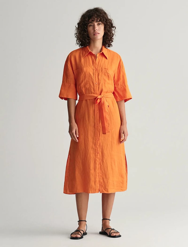 GANT - REL LINEN SS SHIRT DRESS - skjortklänningar - pumpkin orange - 0