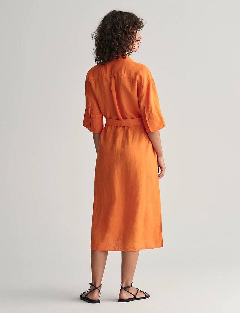 GANT - REL LINEN SS SHIRT DRESS - skjortklänningar - pumpkin orange - 5
