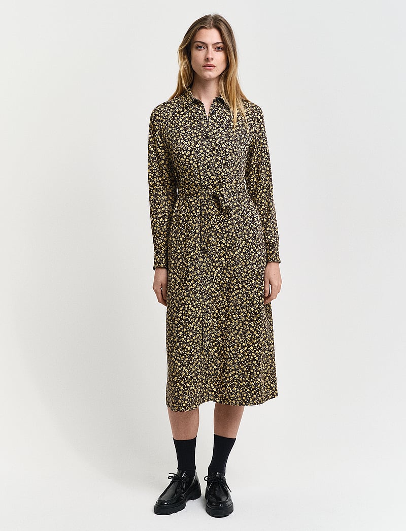 GANT - SLIM FLORAL PRINT SHIRT DRESS - särkkleidid - evening blue - 0