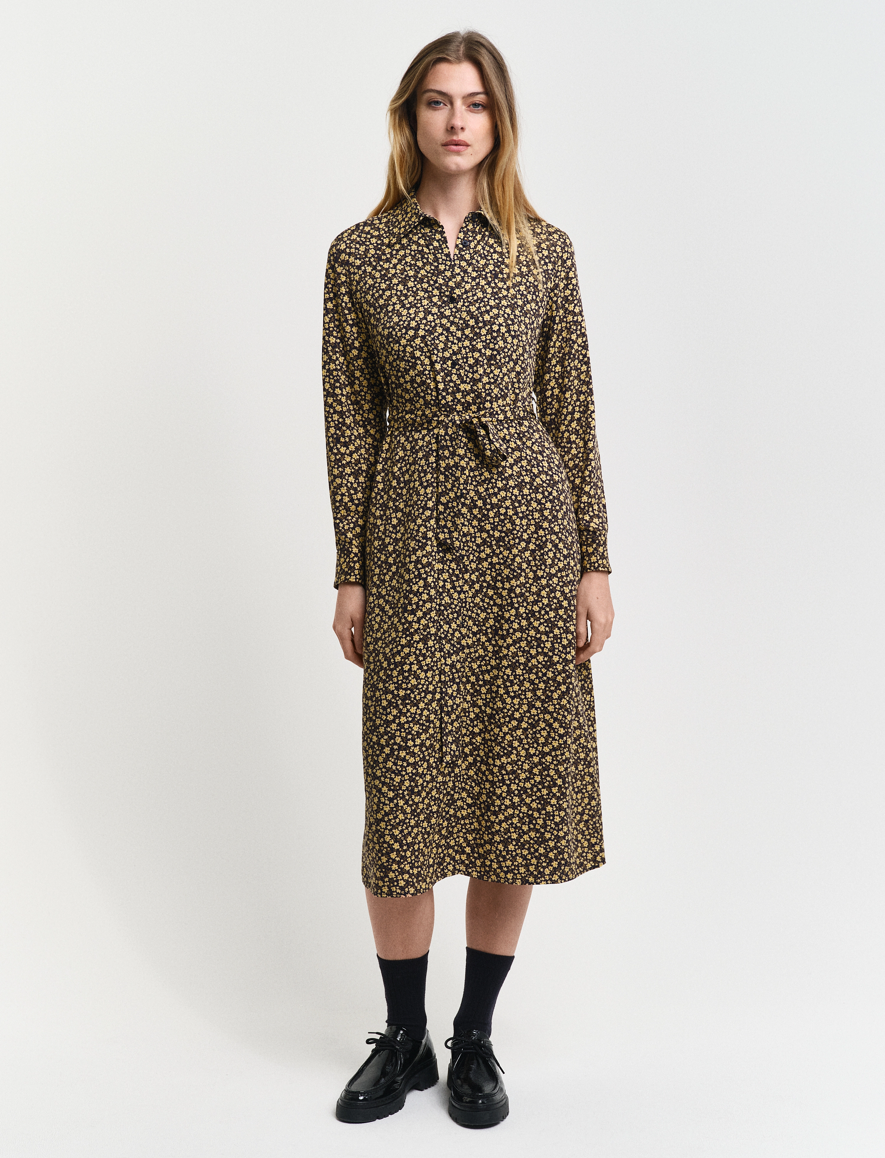 Gant SLIM FLORAL PRINT SHIRT DRESS - Kjoler - EVENING BLUE / yellow