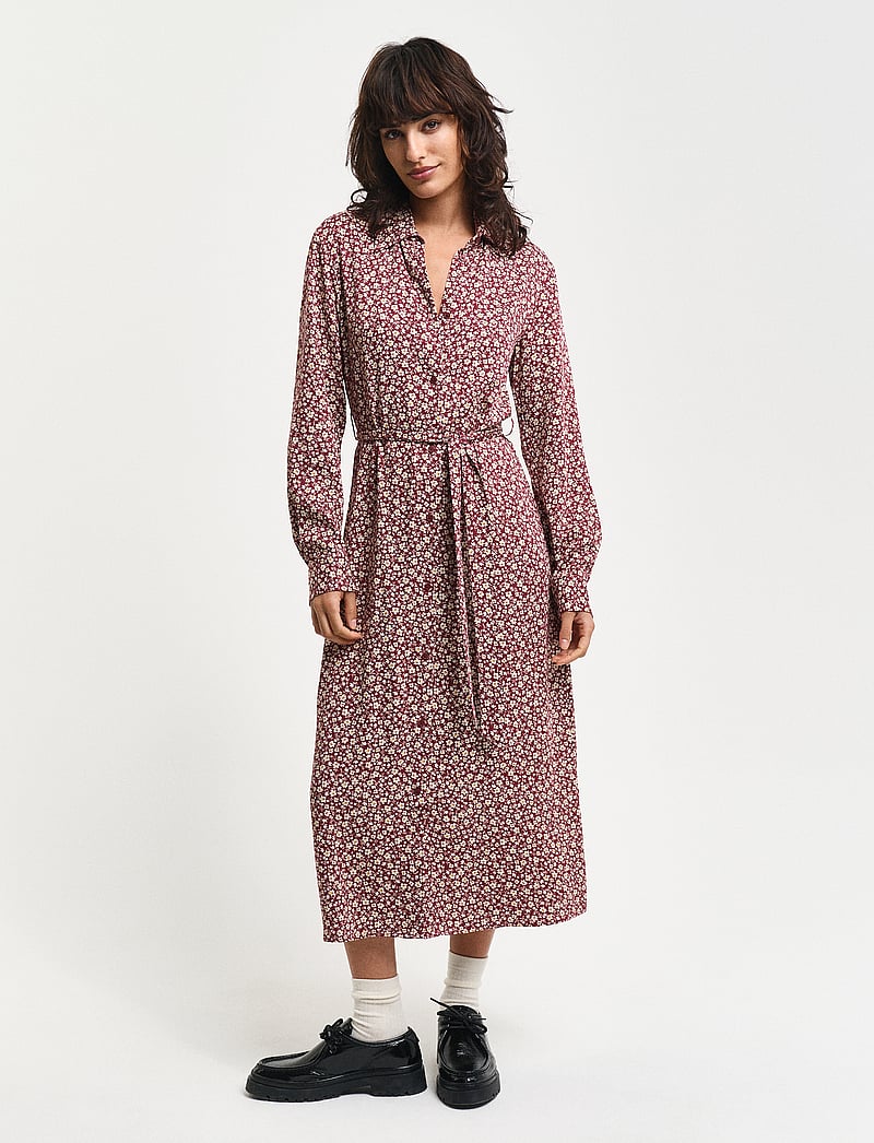 GANT - SLIM FLORAL PRINT SHIRT DRESS - skjortklänningar - plumped red - 0
