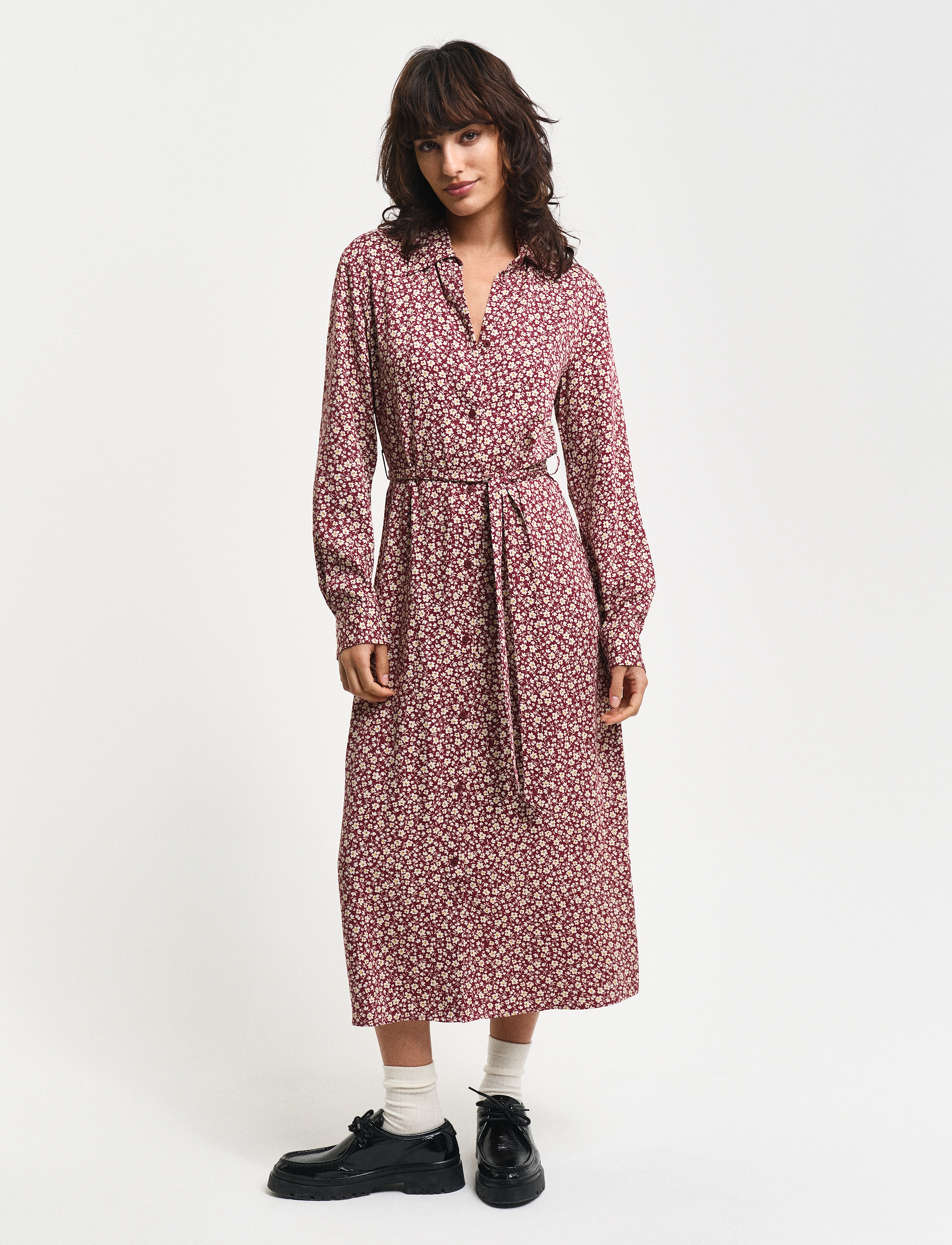 Gant SLIM FLORAL PRINT SHIRT DRESS - Kjoler - PLUMPED RED / burgundy