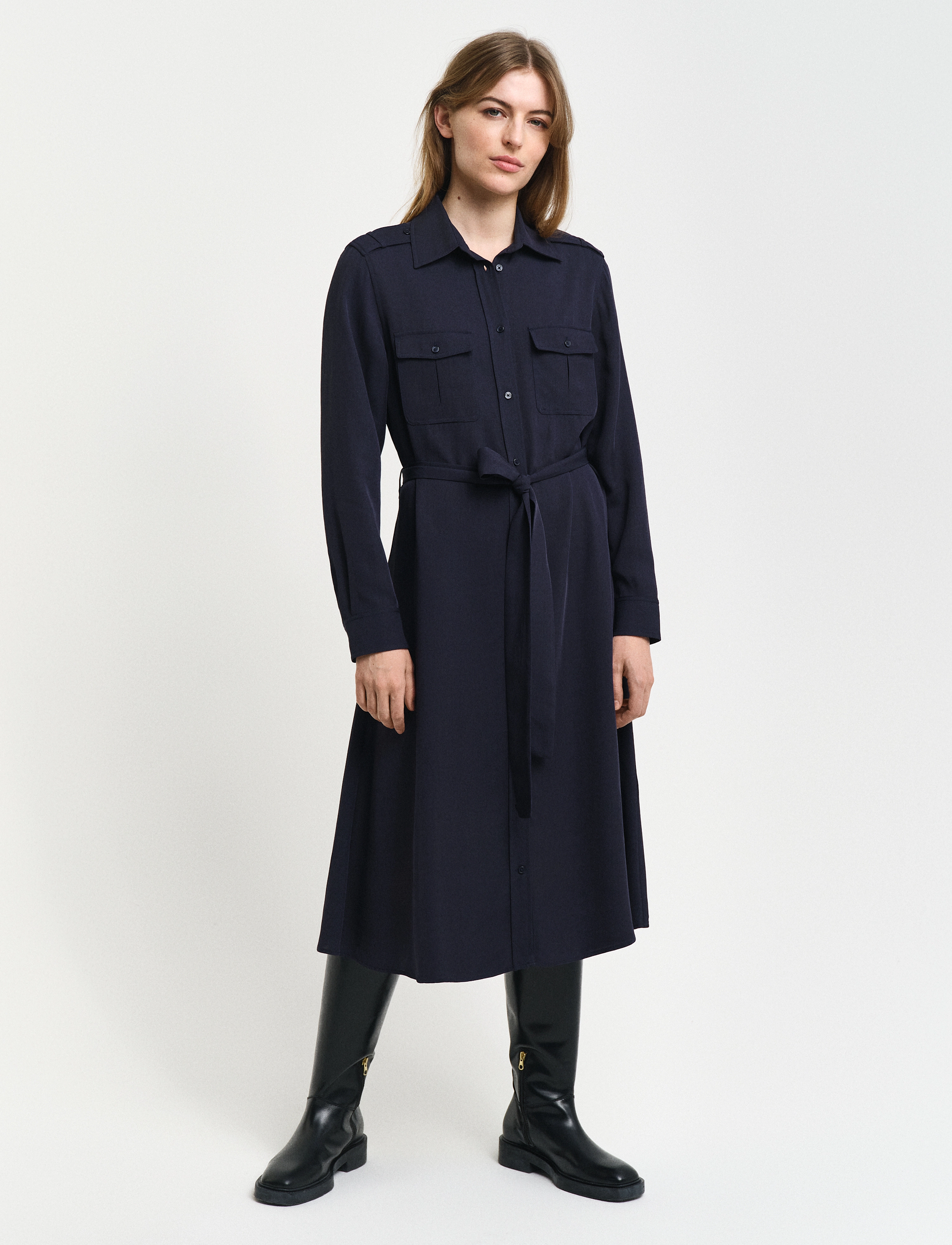 Gant Reg Pocket Shirt Dress, 38, Dresses, Marineblau - Knee-length & Midi, Frauen