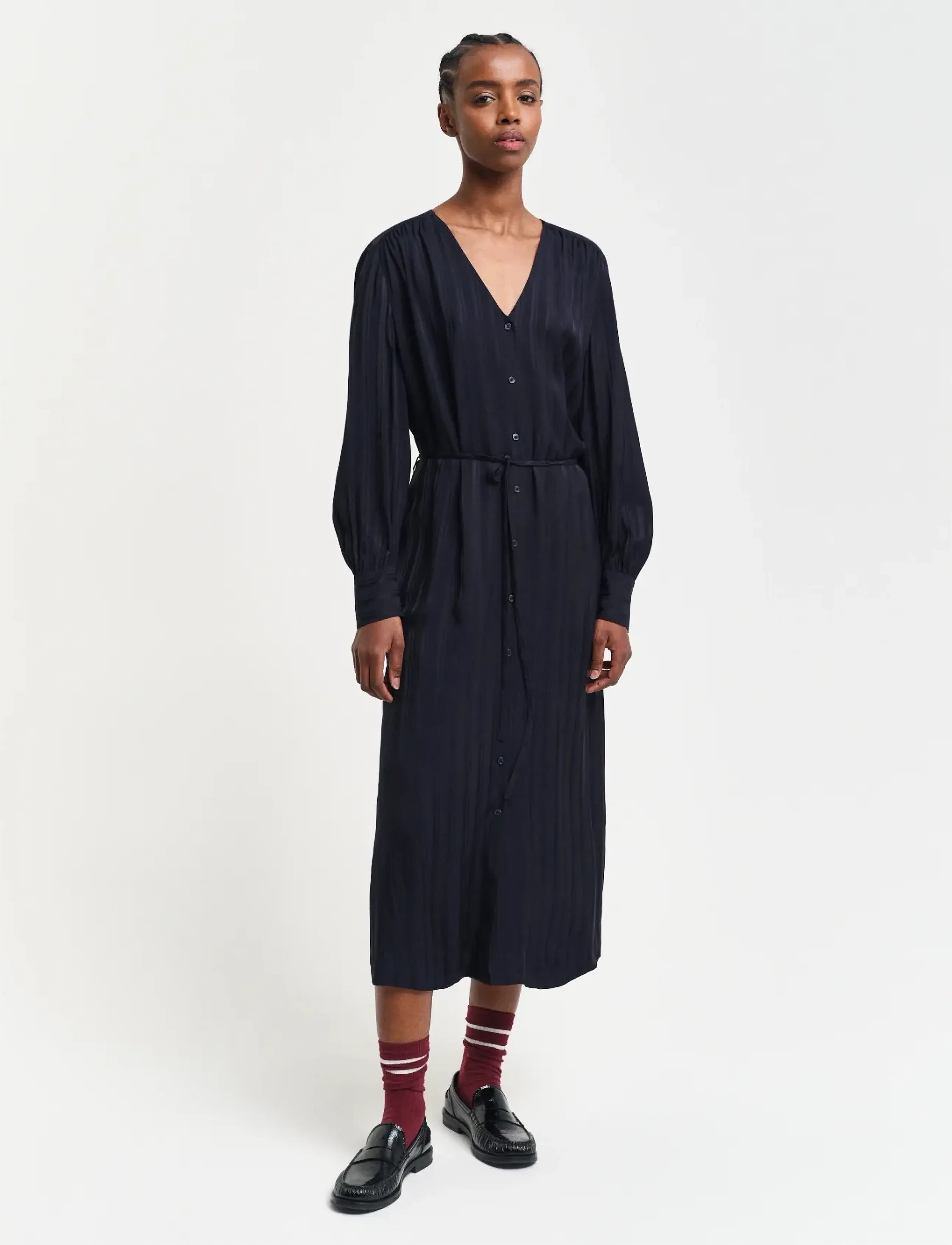 Gant Relaxed Satin Stripe Shirt Dress, 36, Black, Kjoler > Knælange Og Midi, Dame