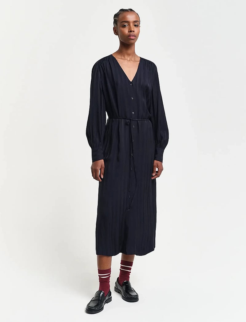 GANT - RELAXED SATIN STRIPE SHIRT DRESS - skjortklänningar - black - 0