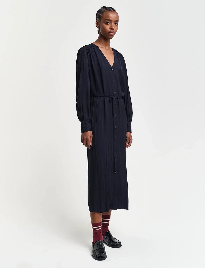 GANT - RELAXED SATIN STRIPE SHIRT DRESS - skjortklänningar - black - 5