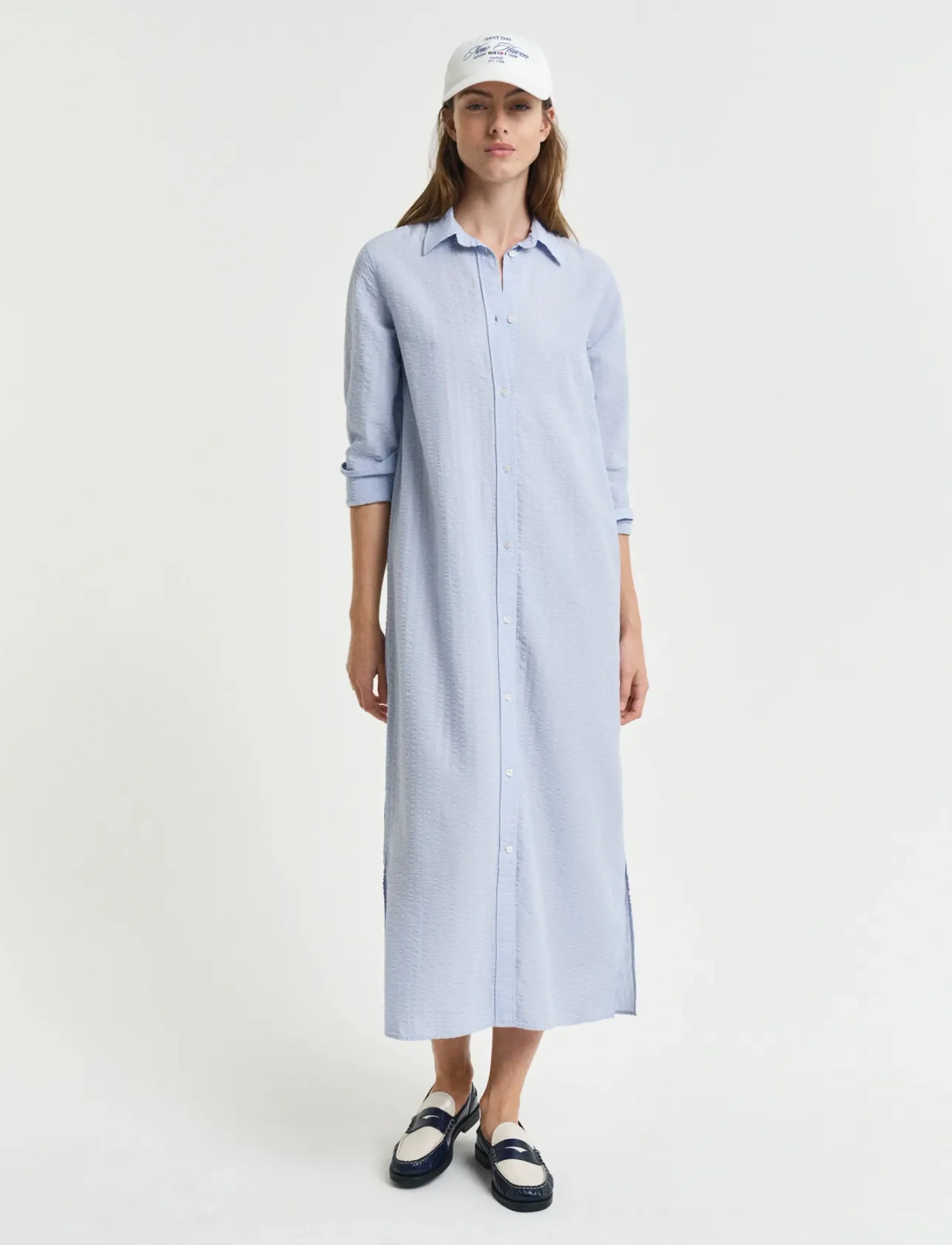 Gant Rel Tonal Striped Seersucker Dress, 42, Dresses, Blau - Knee-length & Midi, Frauen