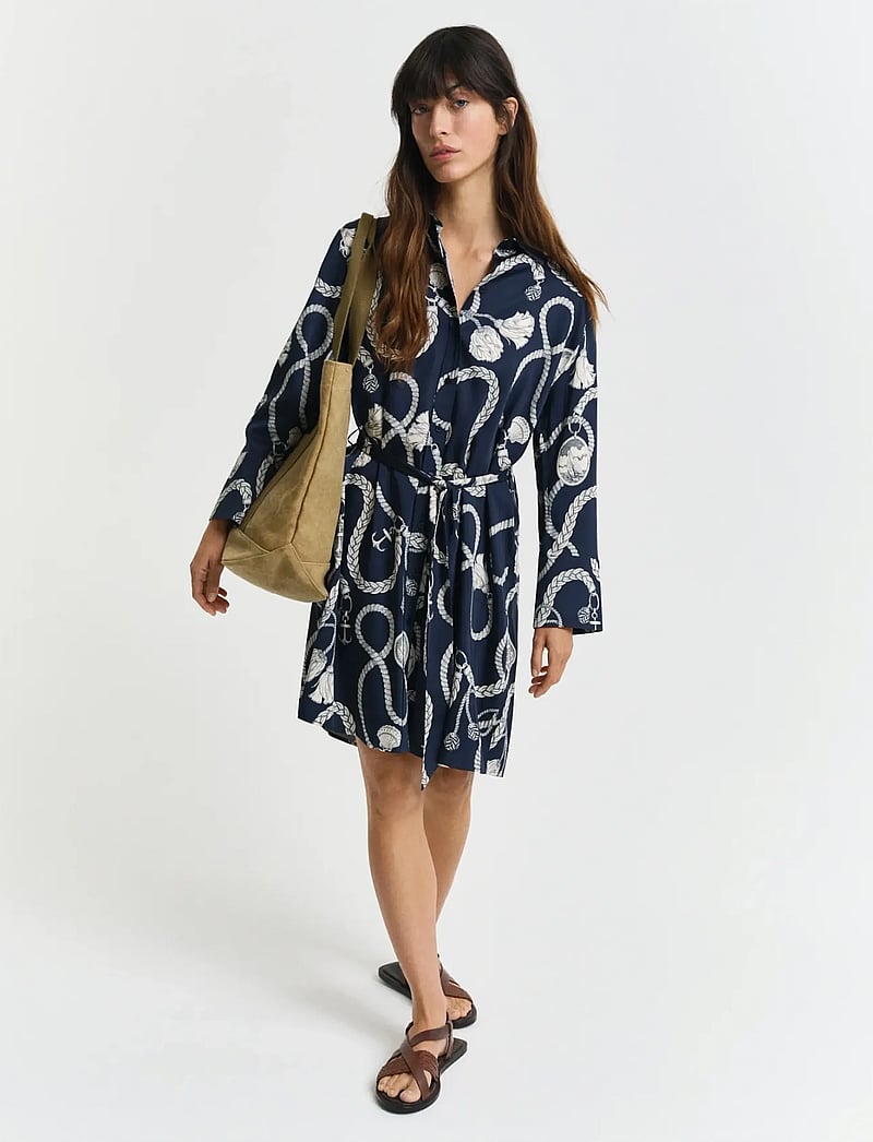GANT - REL SAILING PRINT SHIRT DRESS - skjortekjoler - evening blue - 0