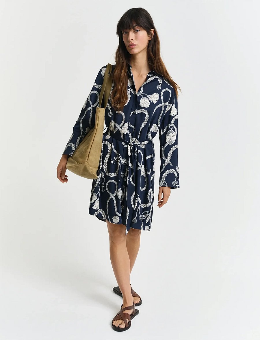 Gant - REL SAILING PRINT SHIRT DRESS - shirt dresses - evening blue - 0