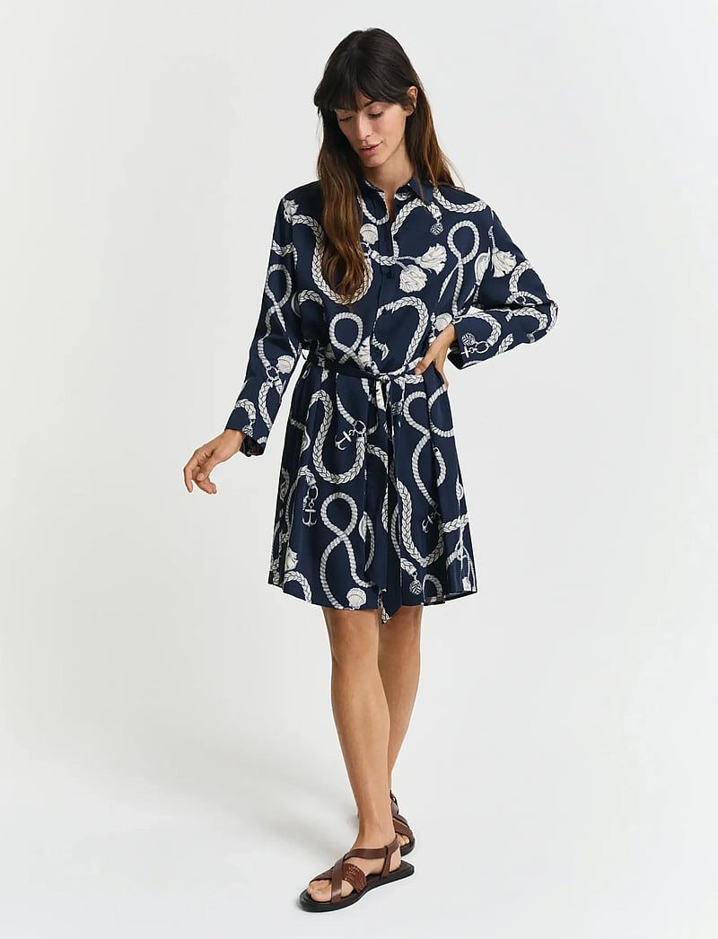 GANT - REL SAILING PRINT SHIRT DRESS - skjortekjoler - evening blue - 5