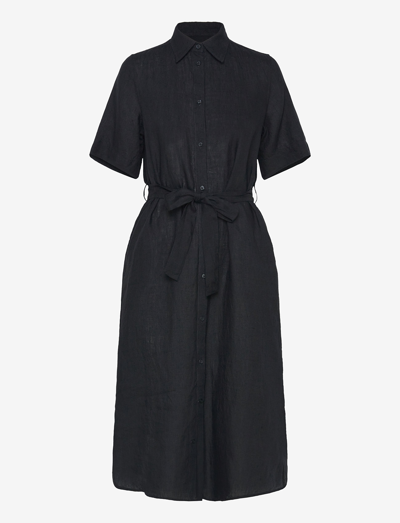GANT - REG LINEN SS SHIRT DRESS - hemdkleider - black - 0