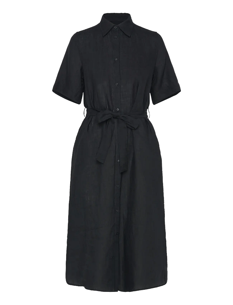 GANT - REG LINEN SS SHIRT DRESS - hemdkleider - black - 0