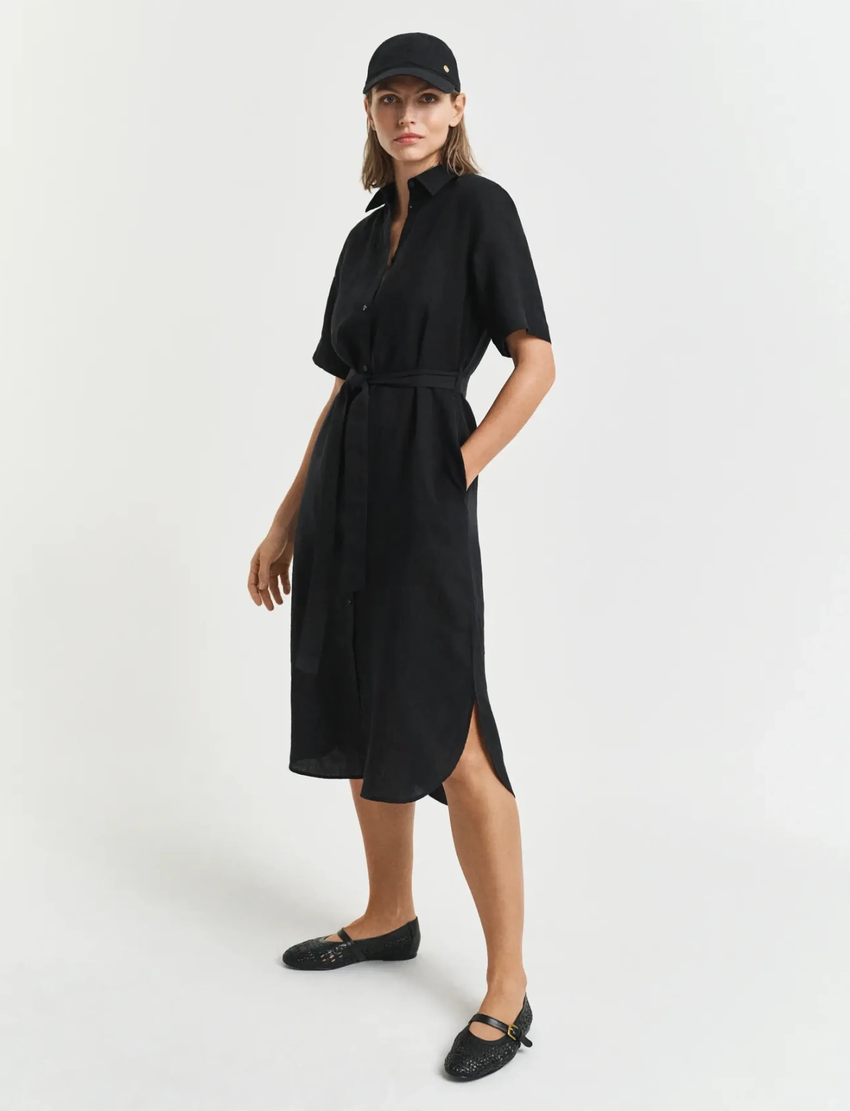 Gant Reg Linen Ss Shirt Dress, 36, Black, Kjoler > Knælange Og Midi, Dame
