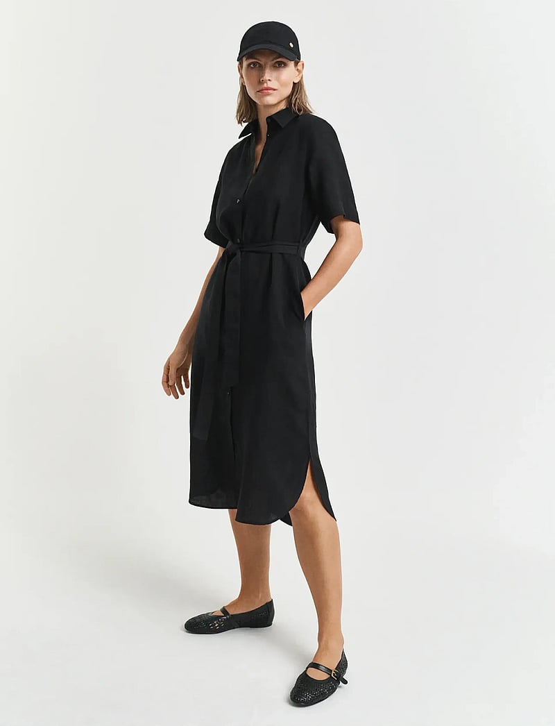 GANT - REG LINEN SS SHIRT DRESS - hemdkleider - black - 0