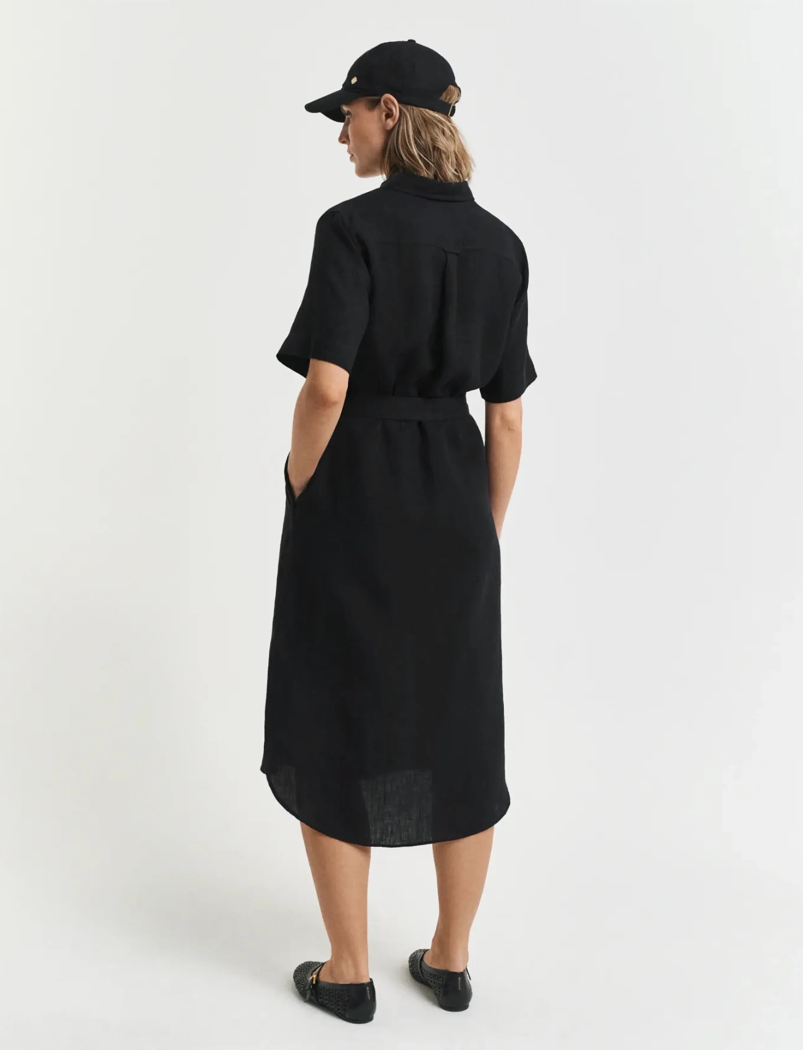 Gant - REG LINEN SS SHIRT DRESS - robes chemises - black - 3