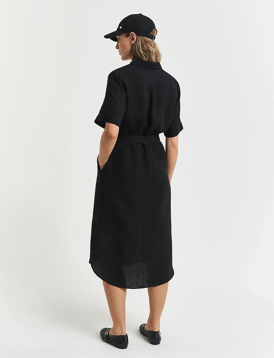 Gant - REG LINEN SS SHIRT DRESS - robes chemises - black - 3