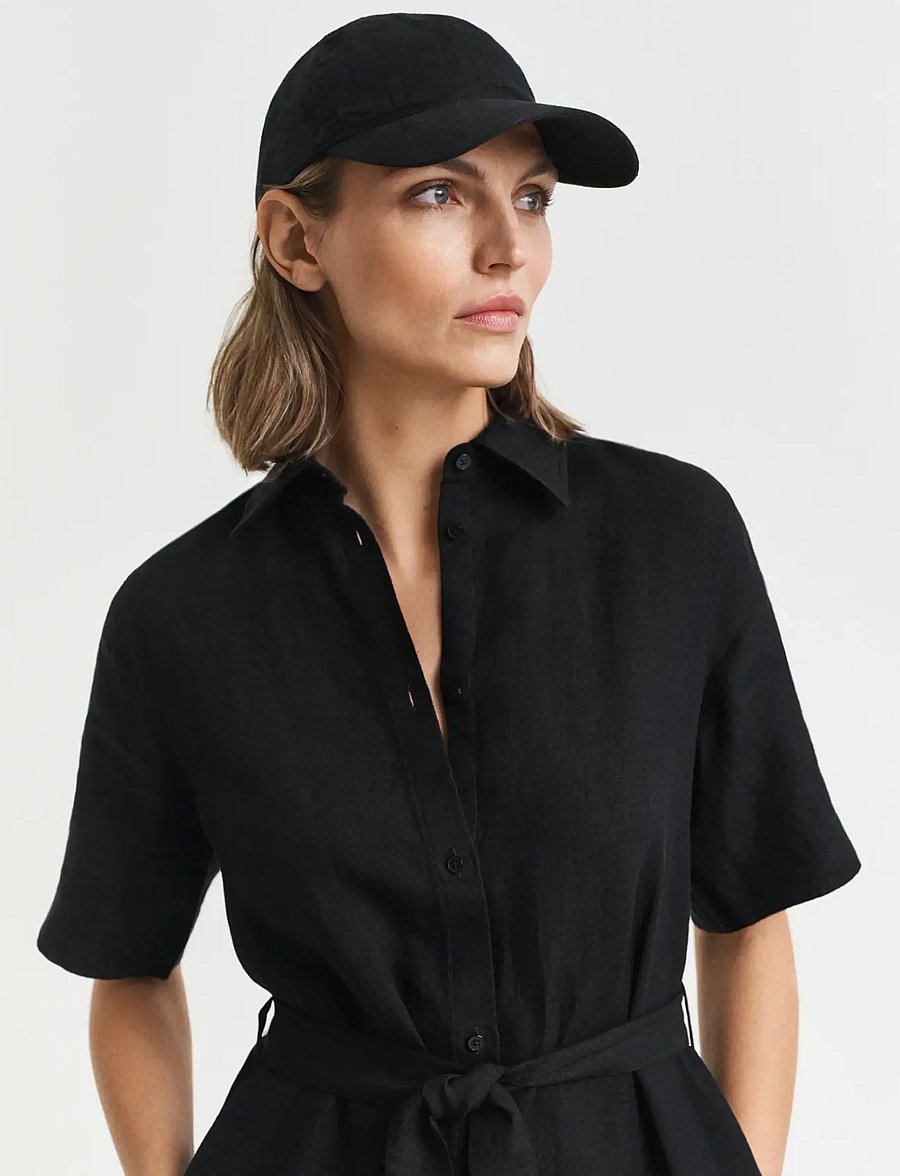 Gant - REG LINEN SS SHIRT DRESS - robes chemises - black - 4